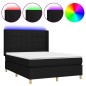 Letto a Molle con Materasso e LED Nero 140x190 cm in Tessuto Letto a Molle con Materasso e LED Nero 140x190 cm in Tessuto