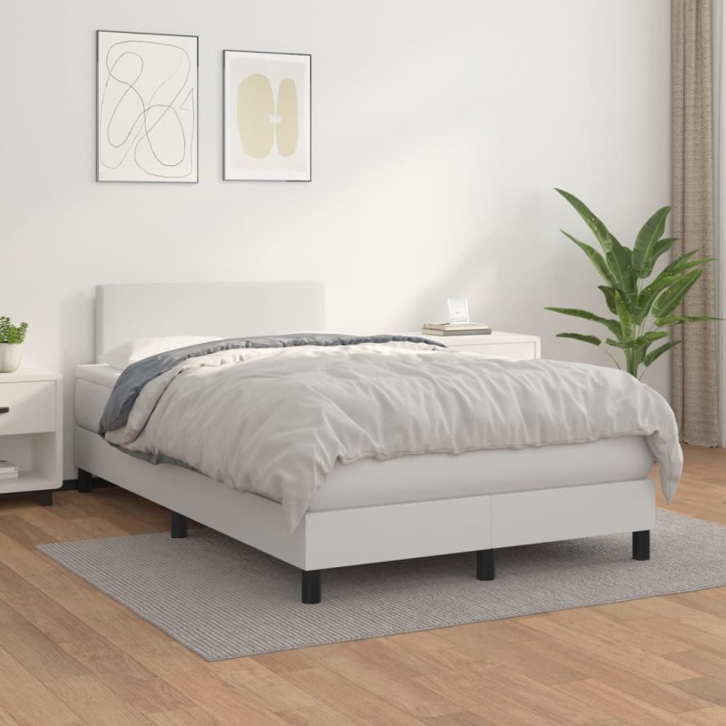vidaXL Giroletto a Molle con Materasso Bianco 120x200 cm in Similpelle