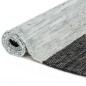 Tappeto Chindi Artigianale Pelle 160x230cm Grigio Chiaro e Nero Tappeto Chindi Artigianale Pelle 160x230cm Grigio Chiaro e Nero