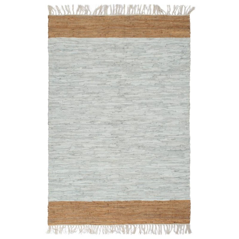 Tappeto Chindi Artigianale Pelle 190x280 cm Grigio Chiaro Tanno Tappeto Chindi Artigianale Pelle 190x280 cm Grigio Chiaro Tanno