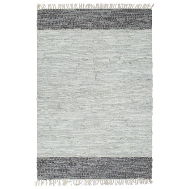 Tappeto Chindi Tessuto a Mano in Pelle 120x170 cm Grigio