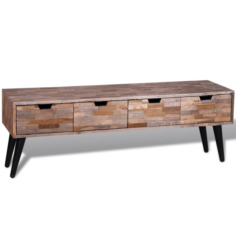 Armadietto consolle TV con 4 cassetti in legno anticato di teak Armadietto consolle TV con 4 cassetti in legno anticato di teak
