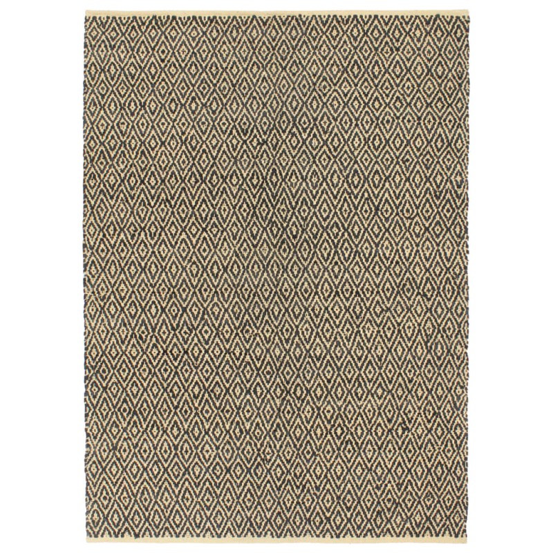Tappeto Chindi Tessuto a Mano Pelle e Cotone 160x230 cm Nero Tappeto Chindi Tessuto a Mano Pelle e Cotone 160x230 cm Nero