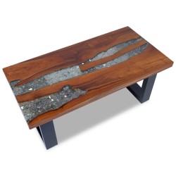 Tavolino da Caffè in Legno Massello di Teak e Resina 100x50 cm