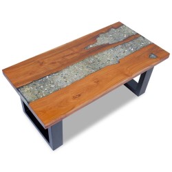 Tavolino da Caffè in Legno Massello di Teak e Resina 100x50 cm