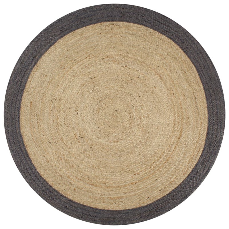 Tappeto Lavorato a Mano in Juta con Bordo Grigio Scuro 90 cm Tappeto Lavorato a Mano in Juta con Bordo Grigio Scuro 90 cm