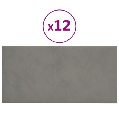 vidaXL Pannelli Murali 12 pz Grigio Chiaro 60x30 cm in Velluto 2,16 m²