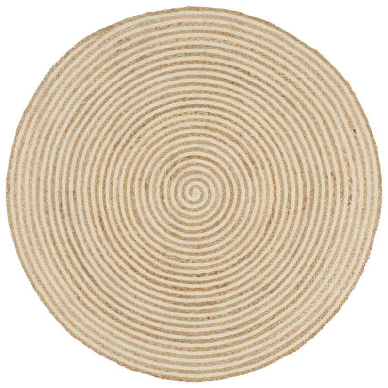 Tappeto Lavorato a Mano in Juta Design a Spirale Bianco 90 cm Tappeto Lavorato a Mano in Juta Design a Spirale Bianco 90 cm