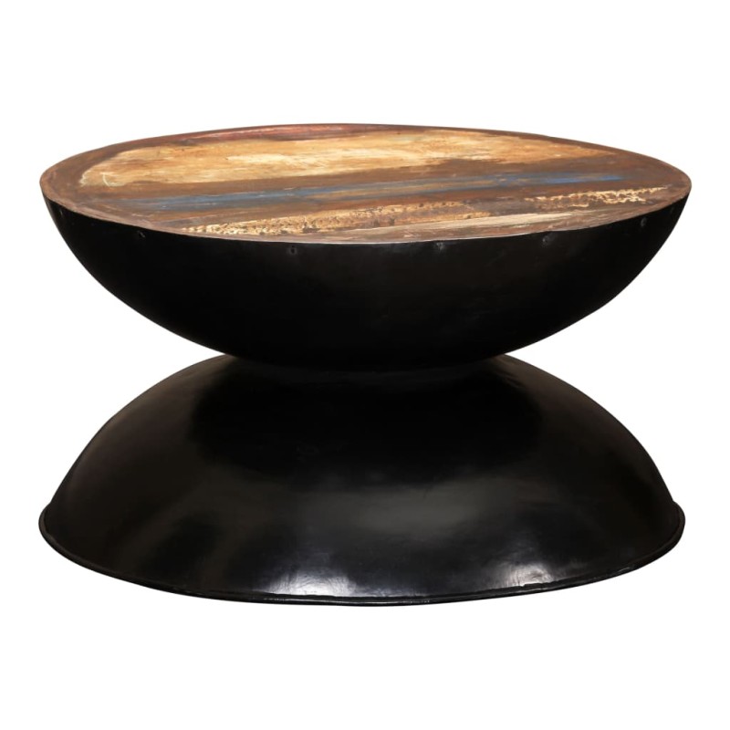 Tavolino Caffè Legno Massello Rigenerato Base Nera 60x60x33 cm Tavolino Caffè Legno Massello Rigenerato Base Nera 60x60x33 cm