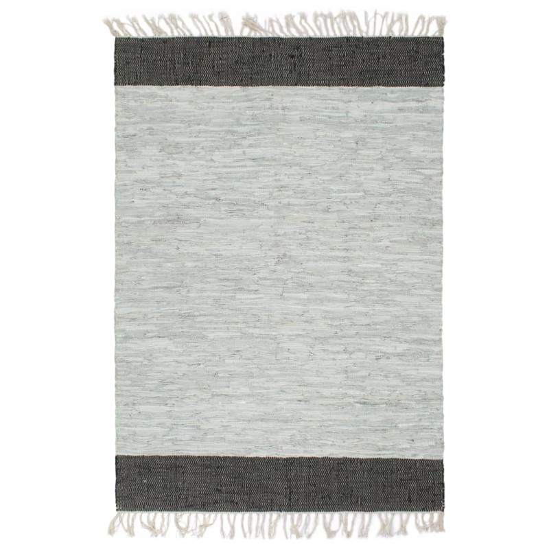 Tappeto Chindi Tessuto a Mano Pelle 120x170cm Grigio Chiaro Nero Tappeto Chindi Tessuto a Mano Pelle 120x170cm Grigio Chiaro Nero