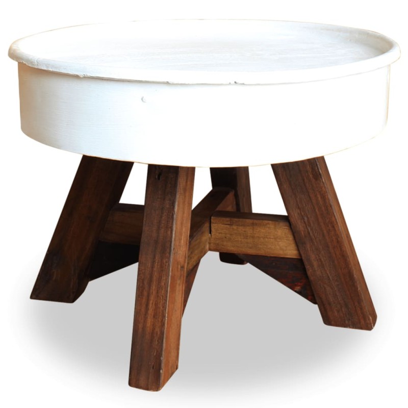 Tavolino da Caffè in Legno Massello Recuperato 60x45 cm Bianco Tavolino da Caffè in Legno Massello Recuperato 60x45 cm Bianco