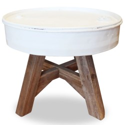 Tavolino da Caffè in Legno Massello Recuperato 60x45 cm Bianco