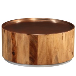 Tavolino da Caffè in Legno Massello di Sheesham e Acciaio 68 cm