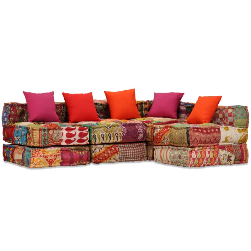 Pouf Modulare a 4 Posti in Tessuto Patchwork Pouf Modulare a 4 Posti in Tessuto Patchwork