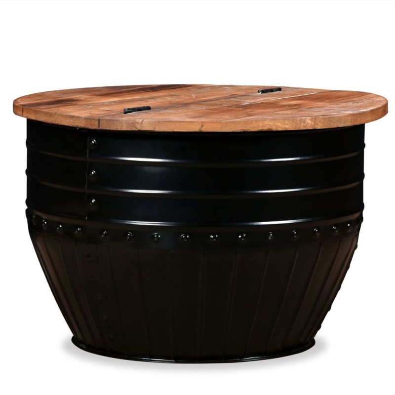 Tavolino da Caffè a Forma di Botte Legno Massello Anticato Nero Tavolino da Caffè a Forma di Botte Legno Massello Anticato Nero