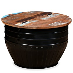 Tavolino da Caffè a Forma di Botte Legno Massello Anticato Nero