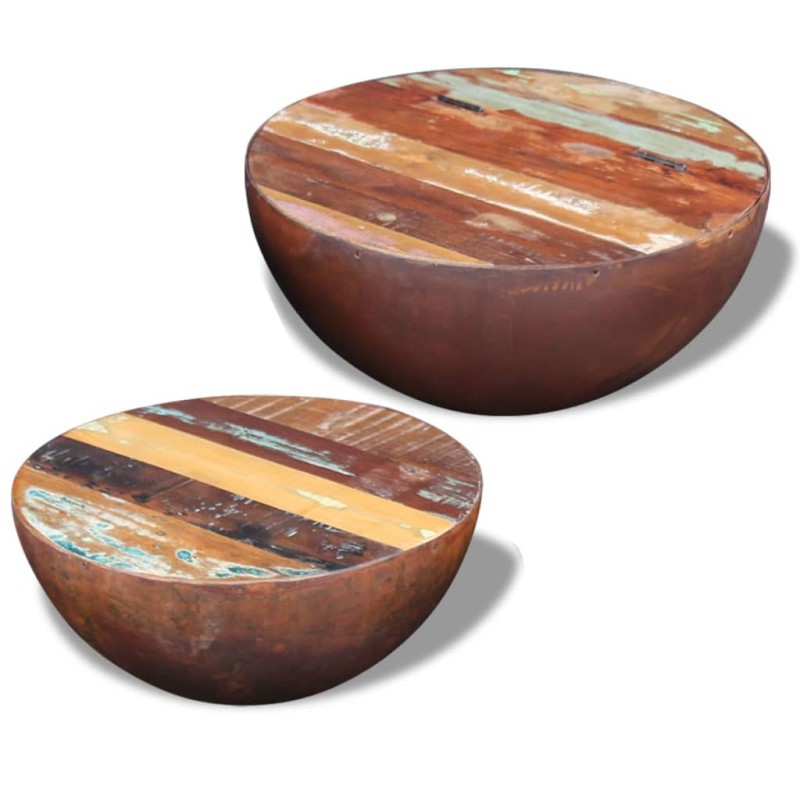 Tavolino da Caffè 2 pz a Forma di Palla in Legno Recuperato Tavolino da Caffè 2 pz a Forma di Palla in Legno Recuperato