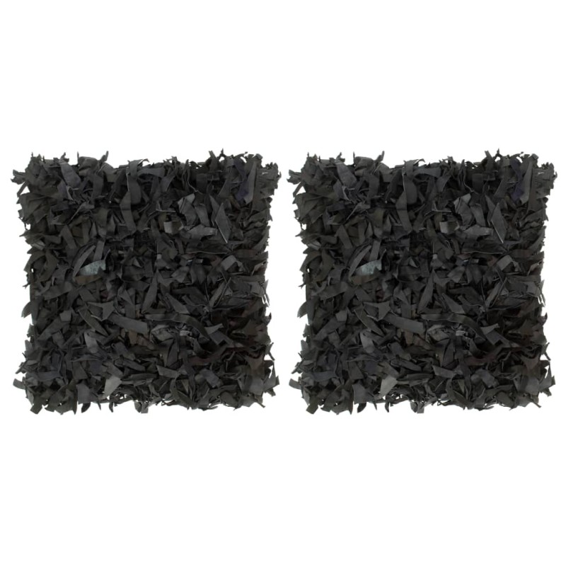 Cuscini 2 pz Shaggy Neri 45x45 cm in Pelle e Cotone Cuscini 2 pz Shaggy Neri 45x45 cm in Pelle e Cotone