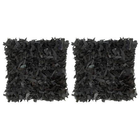 Cuscini 2 pz Shaggy Neri 45x45 cm in Pelle e Cotone