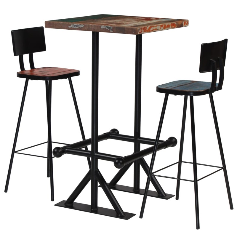 Set da Bar 3 pz in Legno Massello di Recupero Multicolore Set da Bar 3 pz in Legno Massello di Recupero Multicolore