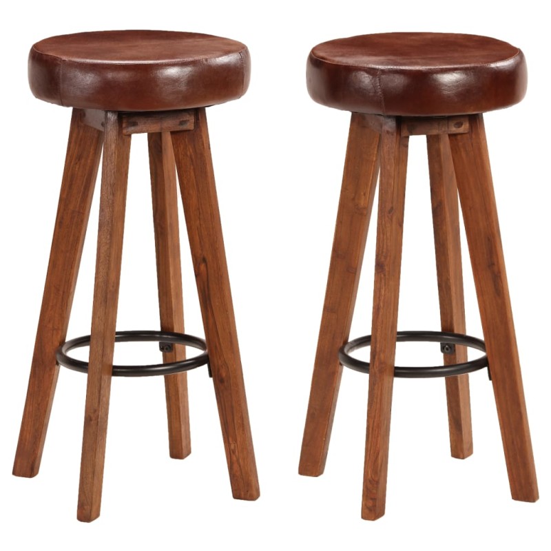 vidaXL Sgabelli da Bar 2 pz in Vera Pelle e Legno Massello di Acacia vidaXL Sgabelli da Bar 2 pz in Vera Pelle e Legno Massello di Acacia