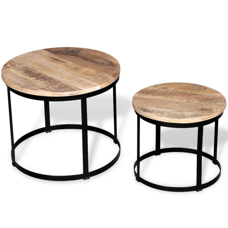 2 Pz Tavolini da Caffè Tondi in Legno Grezzo di Mango 40cm/50cm 2 Pz Tavolini da Caffè Tondi in Legno Grezzo di Mango 40cm/50cm