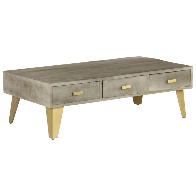 Tavolino da Caffè Massello di Mango Grigio e Ottone 110x60x35cm Tavolino da Caffè Massello di Mango Grigio e Ottone 110x60x35cm