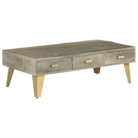Tavolino da Caffè Massello di Mango Grigio e Ottone 110x60x35cm