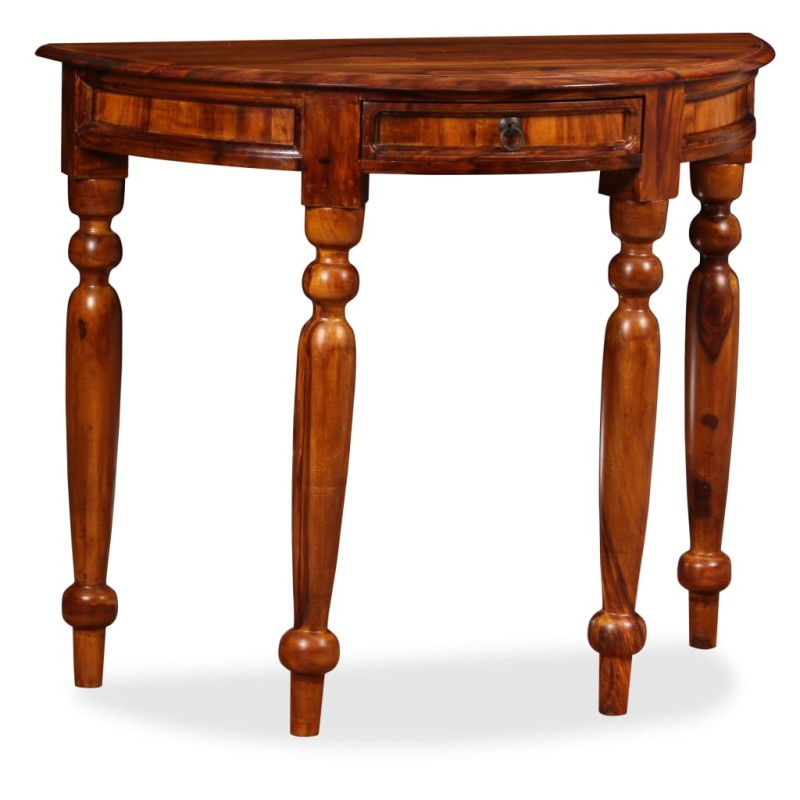 Tavolino Semicircolare in Legno Massello di Sheesham 90x40x76cm