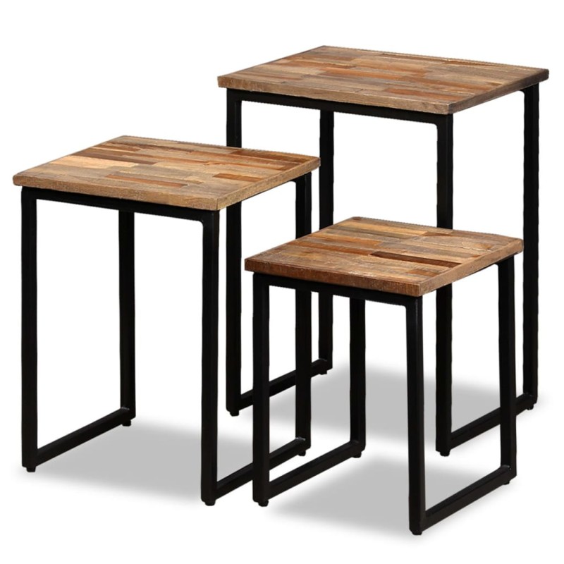 Set Tavolini a Incastro 3 pz in Teak Massello di Recupero Set Tavolini a Incastro 3 pz in Teak Massello di Recupero