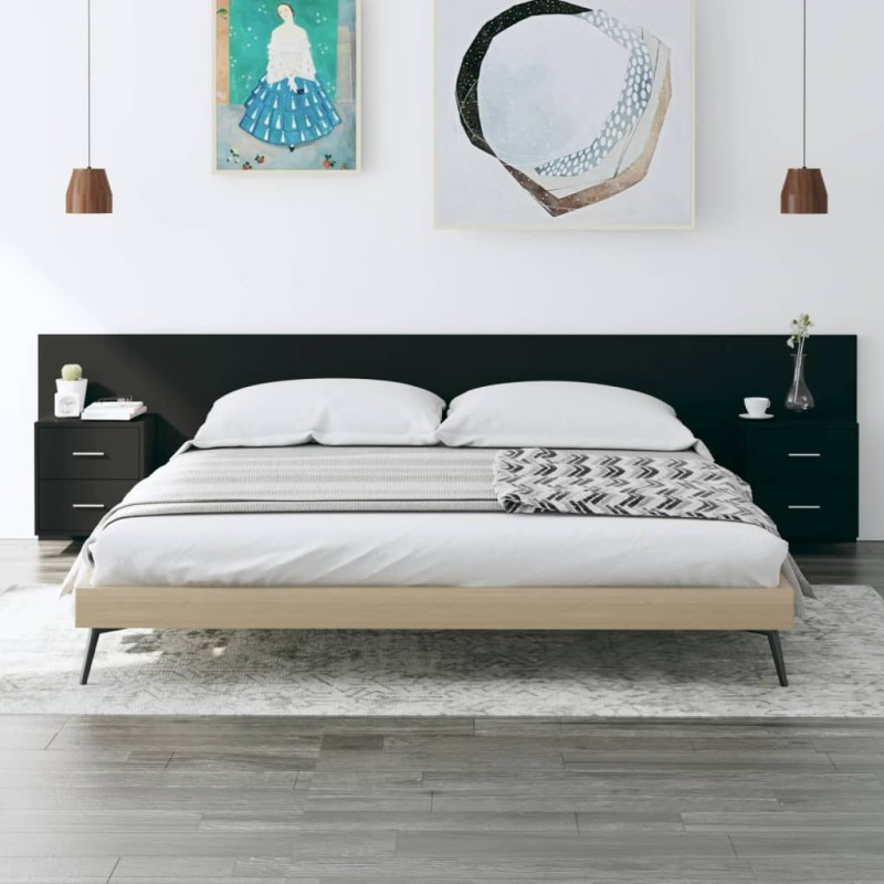 Testiera per Letto con Armadietti in Legno Multistrato Nero Testiera per Letto con Armadietti in Legno Multistrato Nero
