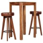 Set da Bar 3 pz in Legno Massello di Sheesham e Vera Pelle Set da Bar 3 pz in Legno Massello di Sheesham e Vera Pelle