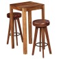 Set da Bar 3 pz in Legno Massello di Sheesham e Vera Pelle Set da Bar 3 pz in Legno Massello di Sheesham e Vera Pelle