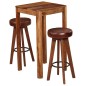 Set da Bar 3 pz in Legno Massello di Sheesham e Vera Pelle Set da Bar 3 pz in Legno Massello di Sheesham e Vera Pelle