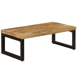 Tavolino da Caffè 100x50x35cm Legno Massello di Mango e Acciaio