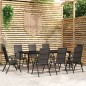 Set da Pranzo per Giardino 9 pz con Cuscini Nero Set da Pranzo per Giardino 9 pz con Cuscini Nero