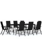Set da Pranzo per Giardino 9 pz con Cuscini Nero Set da Pranzo per Giardino 9 pz con Cuscini Nero