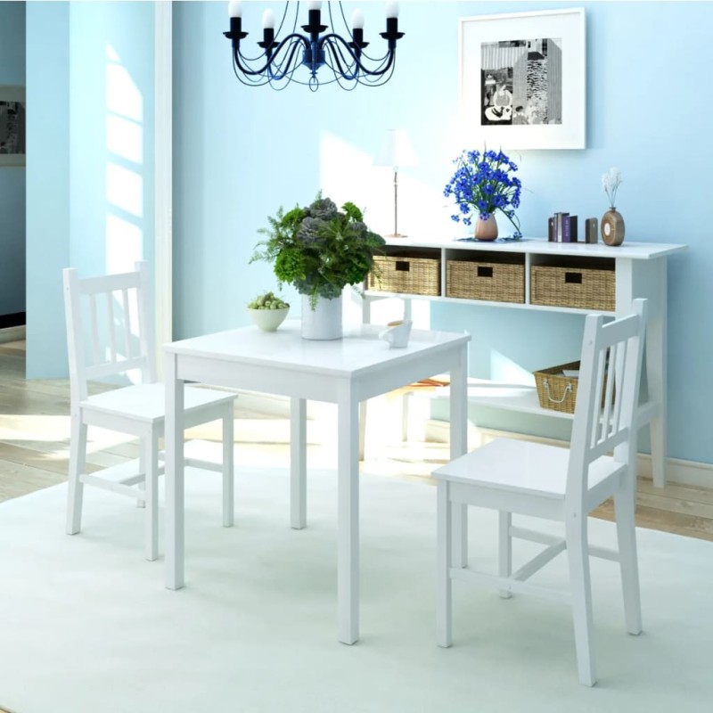 Set Tre Pezzi da Pranzo in Legno di Pino Bianco Set Tre Pezzi da Pranzo in Legno di Pino Bianco