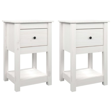 Comodini 2 pz Bianca 40x35x61,5 cm in Legno Massello di Pino