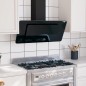 Cappa a Parete 90 cm in Acciaio Inox e Vetro Temperato Nero Cappa a Parete 90 cm in Acciaio Inox e Vetro Temperato Nero