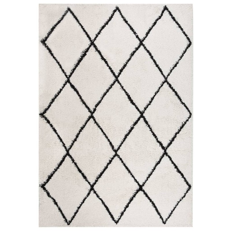 Tappeto Shaggy a Pelo Alto Nero e Crema 140x200 cm Tappeto Shaggy a Pelo Alto Nero e Crema 140x200 cm