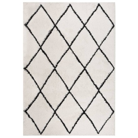 Tappeto Shaggy a Pelo Alto Nero e Crema 140x200 cm