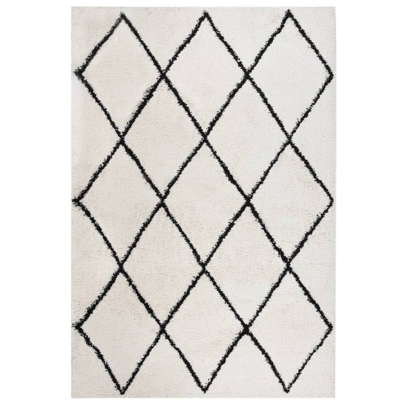 Tappeto Shaggy a Pelo Alto Nero e Crema 160x230 cm Tappeto Shaggy a Pelo Alto Nero e Crema 160x230 cm