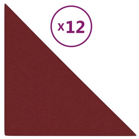 vidaXL Pannelli Murali 12 pz Rosso Vino 30x30 cm Tessuto 0,54 m²