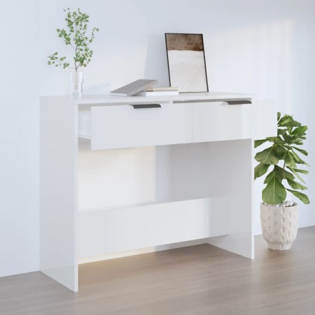 Tavolino Consolle Bianco Lucido 90x36x75 cm Legno Multistrato