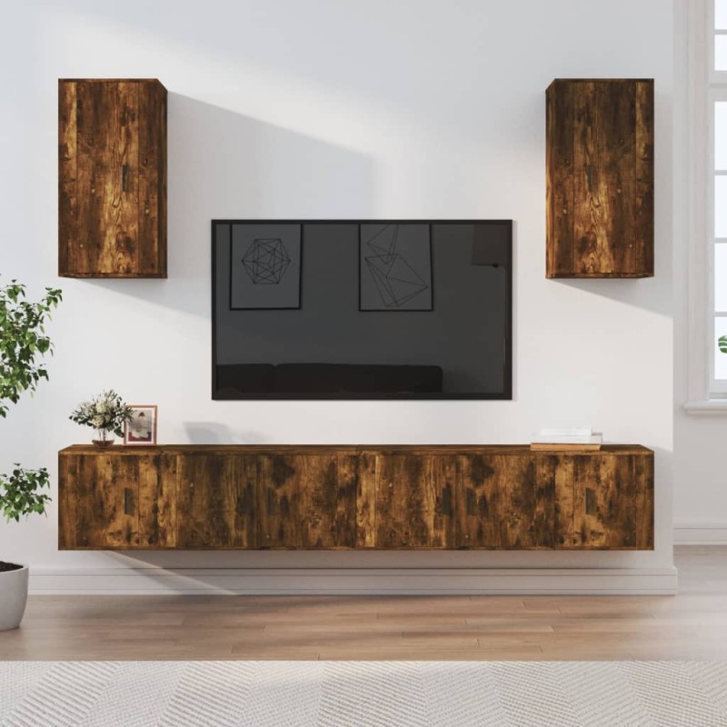 Set di Mobili Porta TV 6 pz Rovere Fumo in Legno Multistrato Set di Mobili Porta TV 6 pz Rovere Fumo in Legno Multistrato
