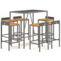 Set Bar Giardino 7pz Grigio Polyrattan e Legno Massello Acacia Set Bar Giardino 7pz Grigio Polyrattan e Legno Massello Acacia