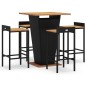 Set Bar Giardino 5 pz Nero Polyrattan e Legno Massello Acacia Set Bar Giardino 5 pz Nero Polyrattan e Legno Massello Acacia