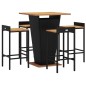 Set Bar Giardino 5 pz Nero Polyrattan e Legno Massello Acacia Set Bar Giardino 5 pz Nero Polyrattan e Legno Massello Acacia