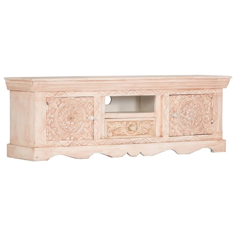 Mobile Porta TV Bianco 120x30x40 cm in Legno Massello di Mango Mobile Porta TV Bianco 120x30x40 cm in Legno Massello di Mango